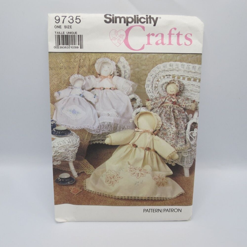 Simplicity Crafts 9735 Heirloom Doll Clothes Pattern One Size 18" 12" 1990s